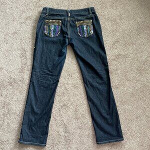 Coogi Studded Embroidered Patchwork Cosby Sweater Jeans Purple Womens 15/16